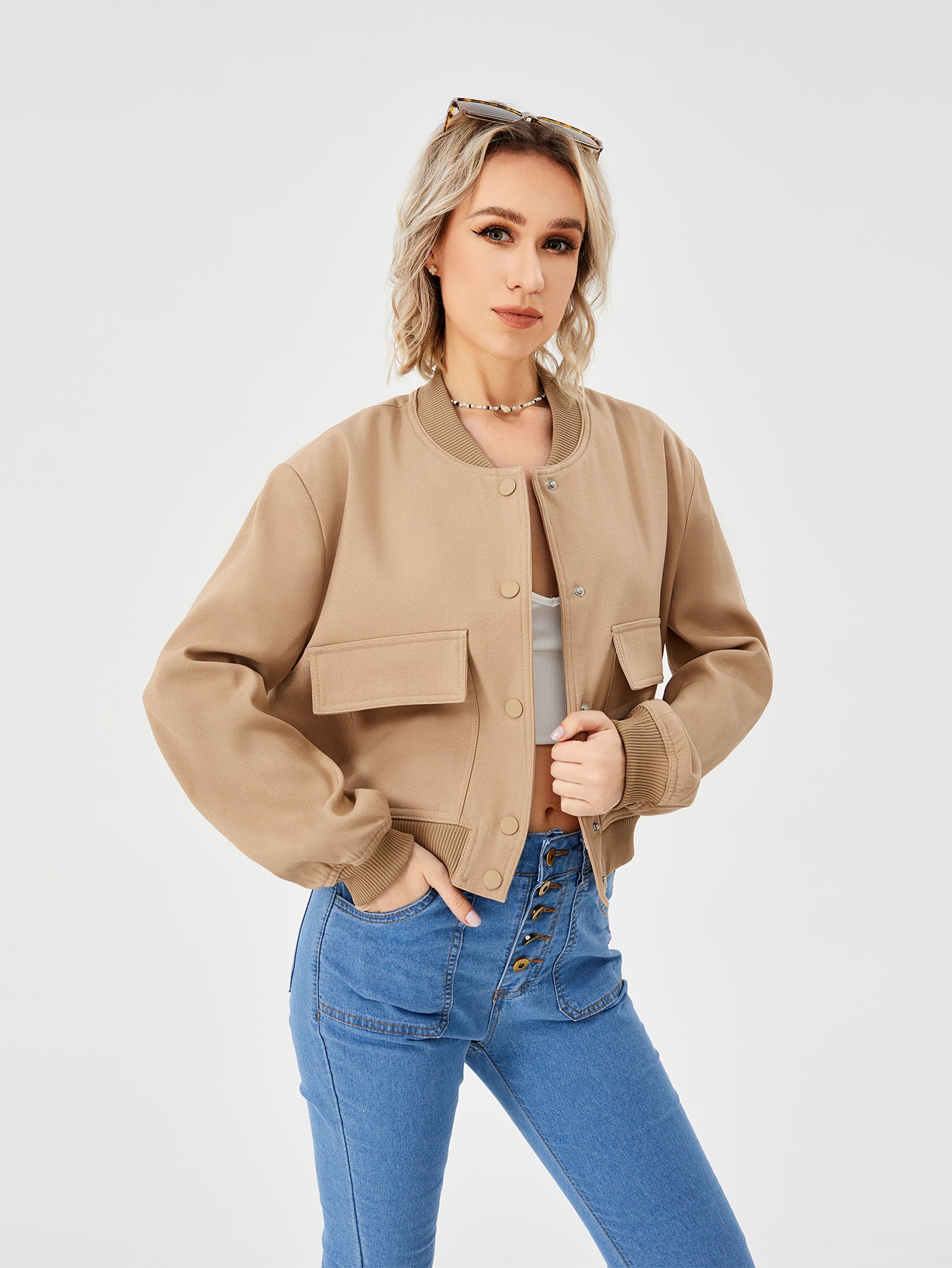 Womens Cropped Bomber Jacket