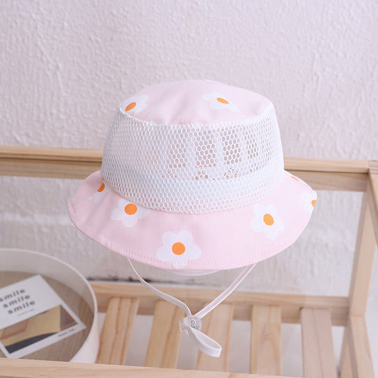 Floral Baby Bucket Hat - Summer Mesh Cap for Girls