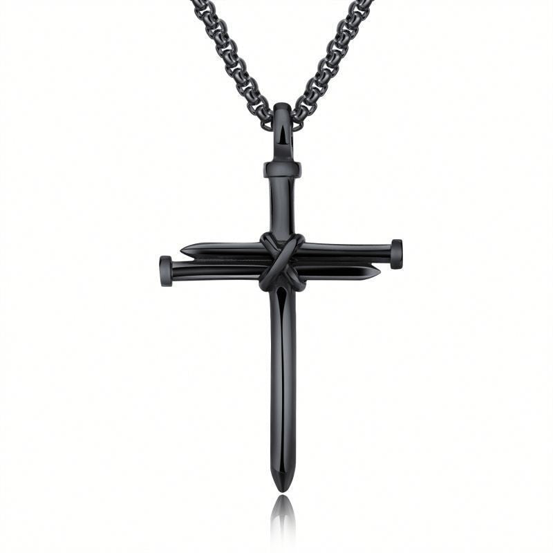 Steel Gold Black Cross Pendant Necklace – Fashion Jewelry for Men