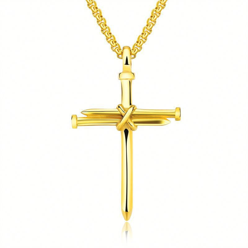 Steel Gold Black Cross Pendant Necklace – Fashion Jewelry for Men