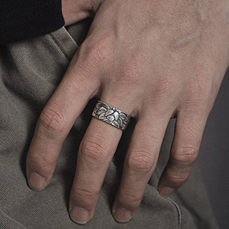 Vintage Silver-Plated Lotus Ring | Buddhism Jewelry