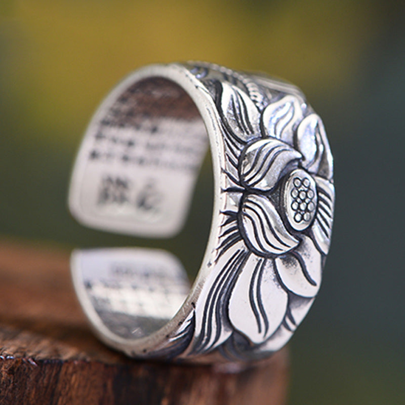 Vintage Silver-Plated Lotus Ring | Buddhism Jewelry