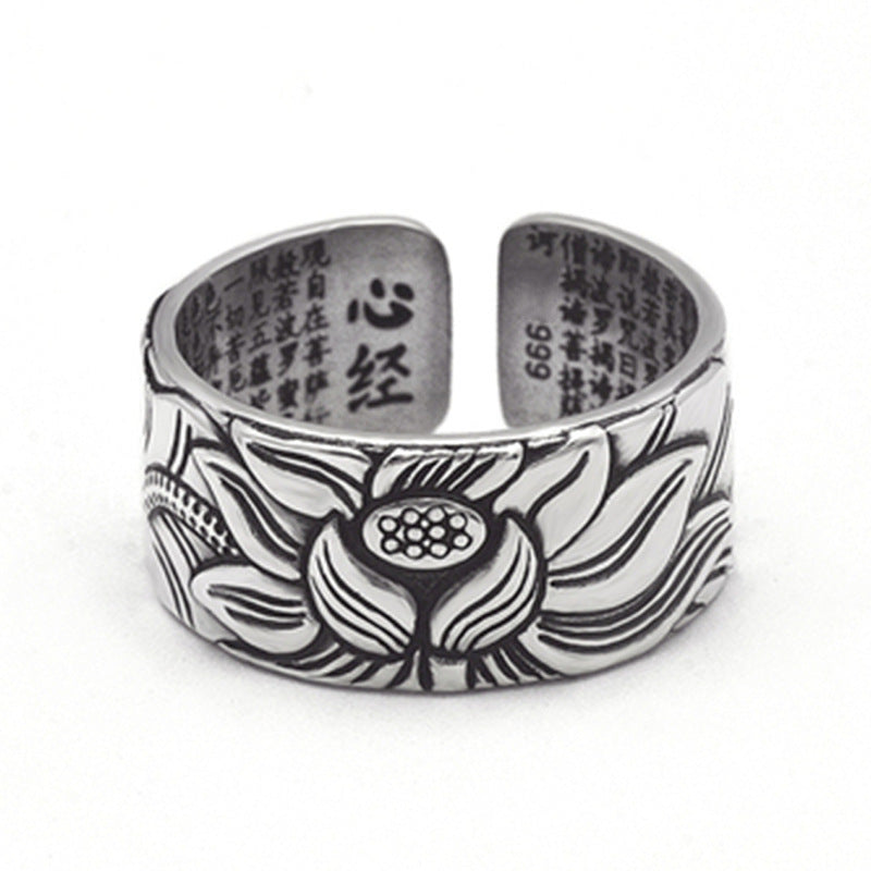 Vintage Silver-Plated Lotus Ring | Buddhism Jewelry