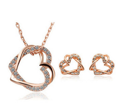 Double Diamond Heart Necklace & Earring Set