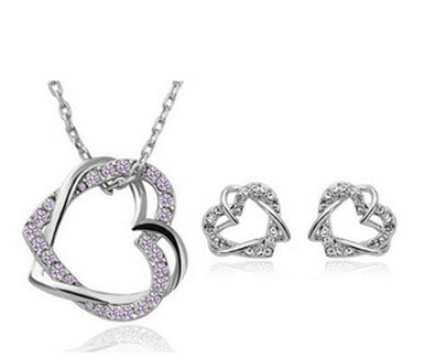 Double Diamond Heart Necklace & Earring Set