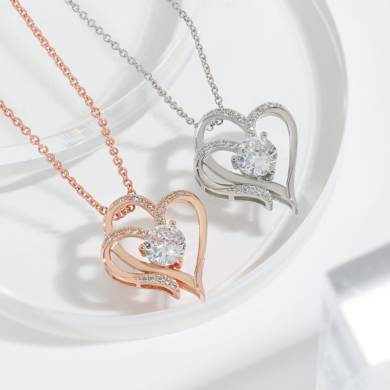 Zircon Double Love Necklace – Heart-Shaped Jewelry for Women