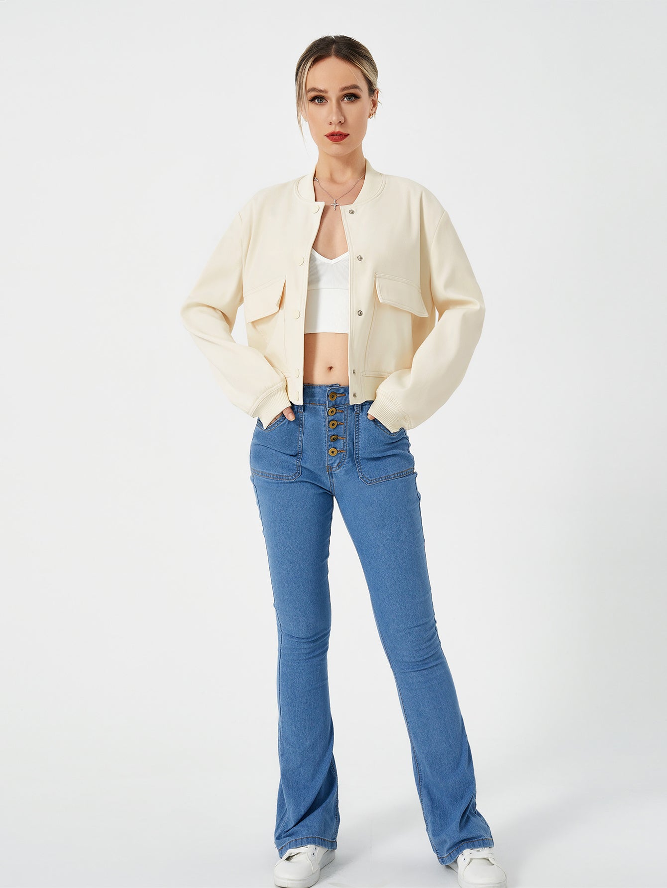 Womens Cropped Bomber Jacket