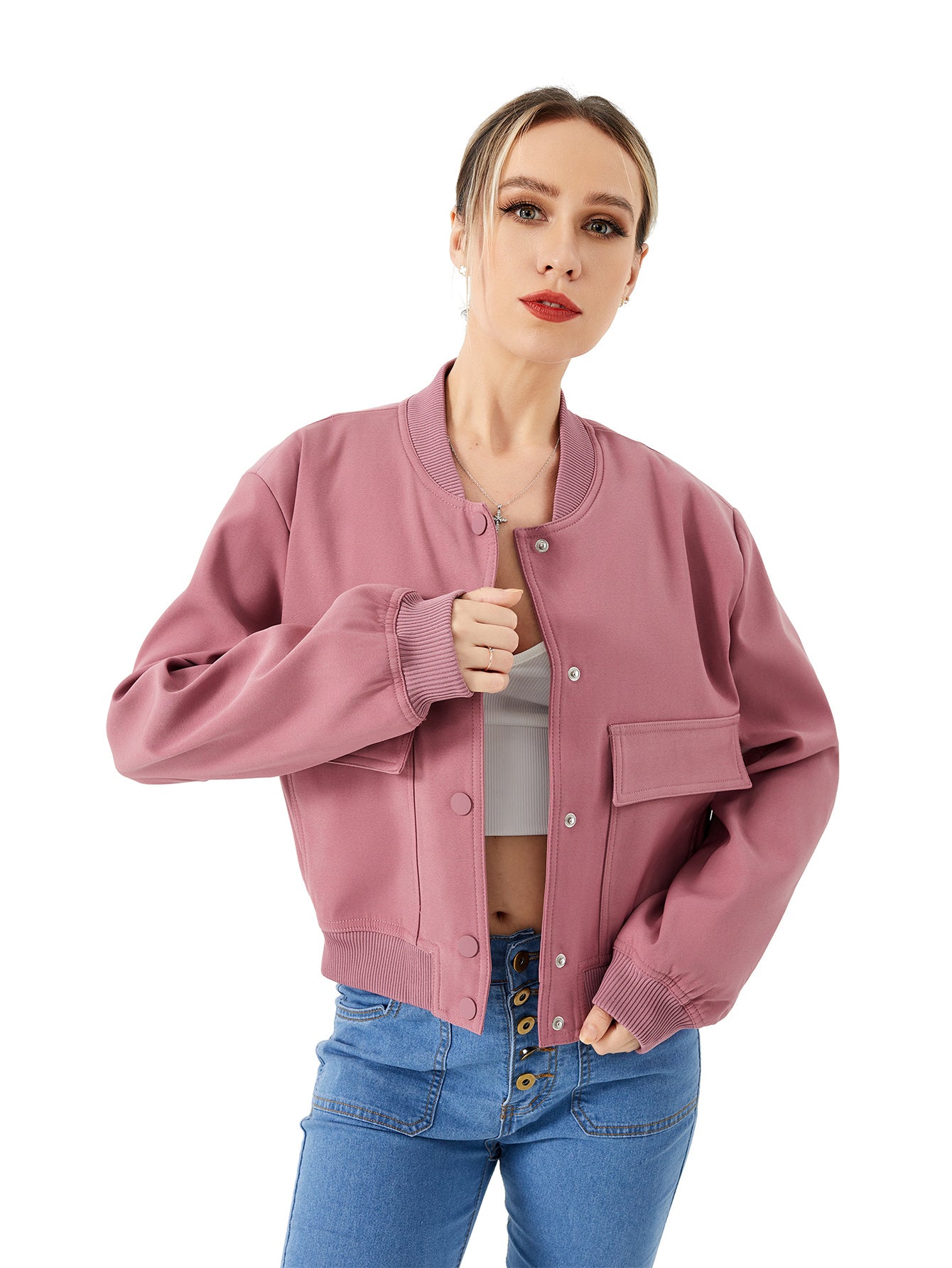 Womens Cropped Bomber Jacket