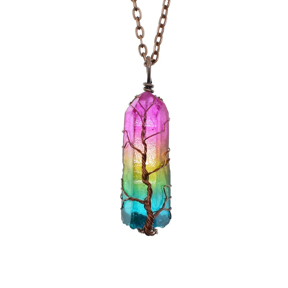 Stone Crystal Pillar Tree of Life Pendant | Stylish Necklace for Women