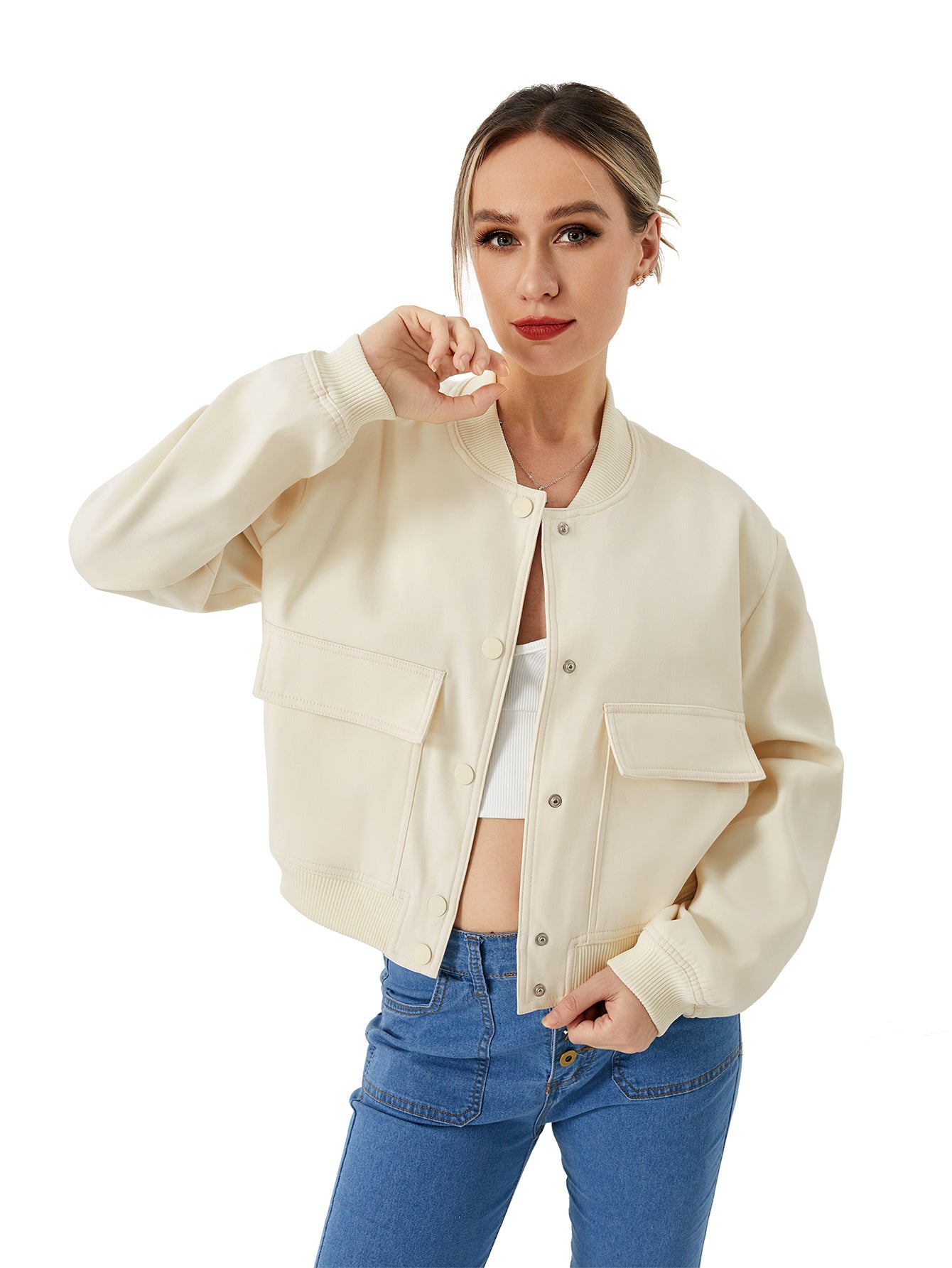 Womens Cropped Bomber Jacket