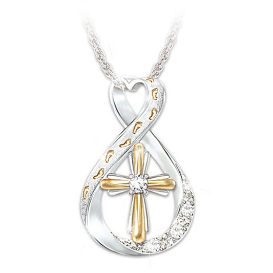 Two-Tone Cross Footprint Pendant | Diamond Accent