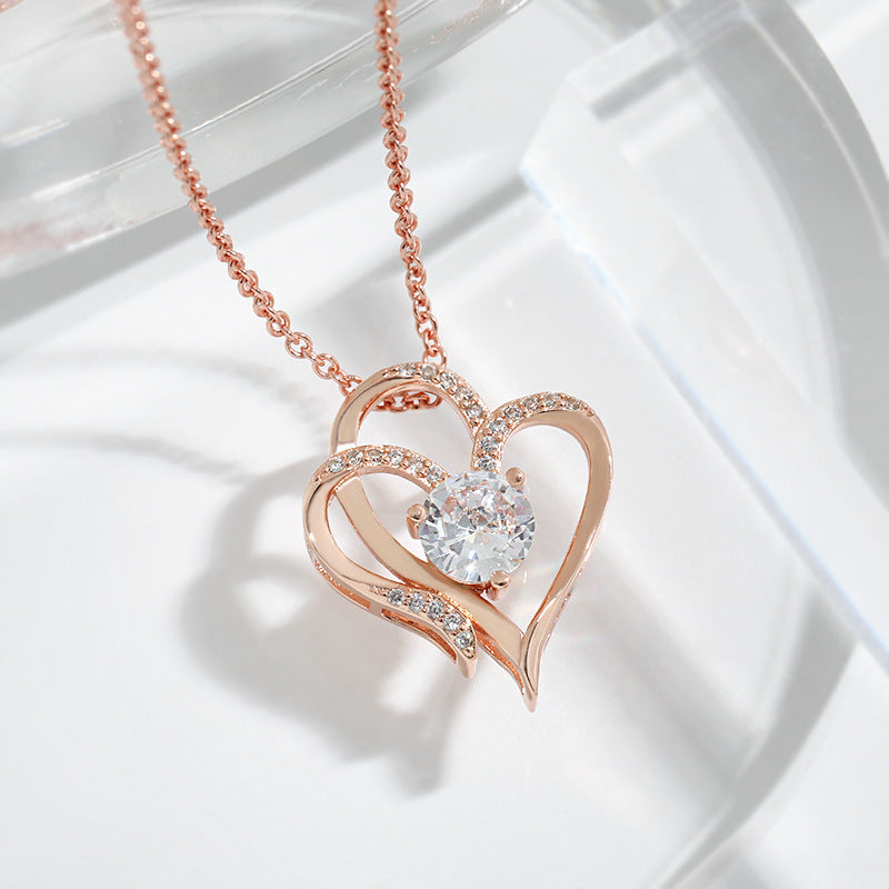 Zircon Double Love Necklace – Heart-Shaped Jewelry for Women