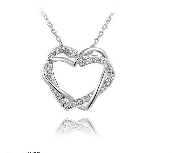 Double Diamond Heart Necklace & Earring Set