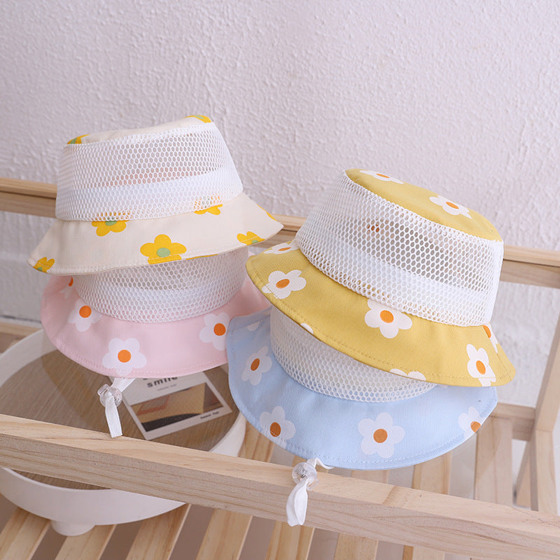 Floral Baby Bucket Hat - Summer Mesh Cap for Girls