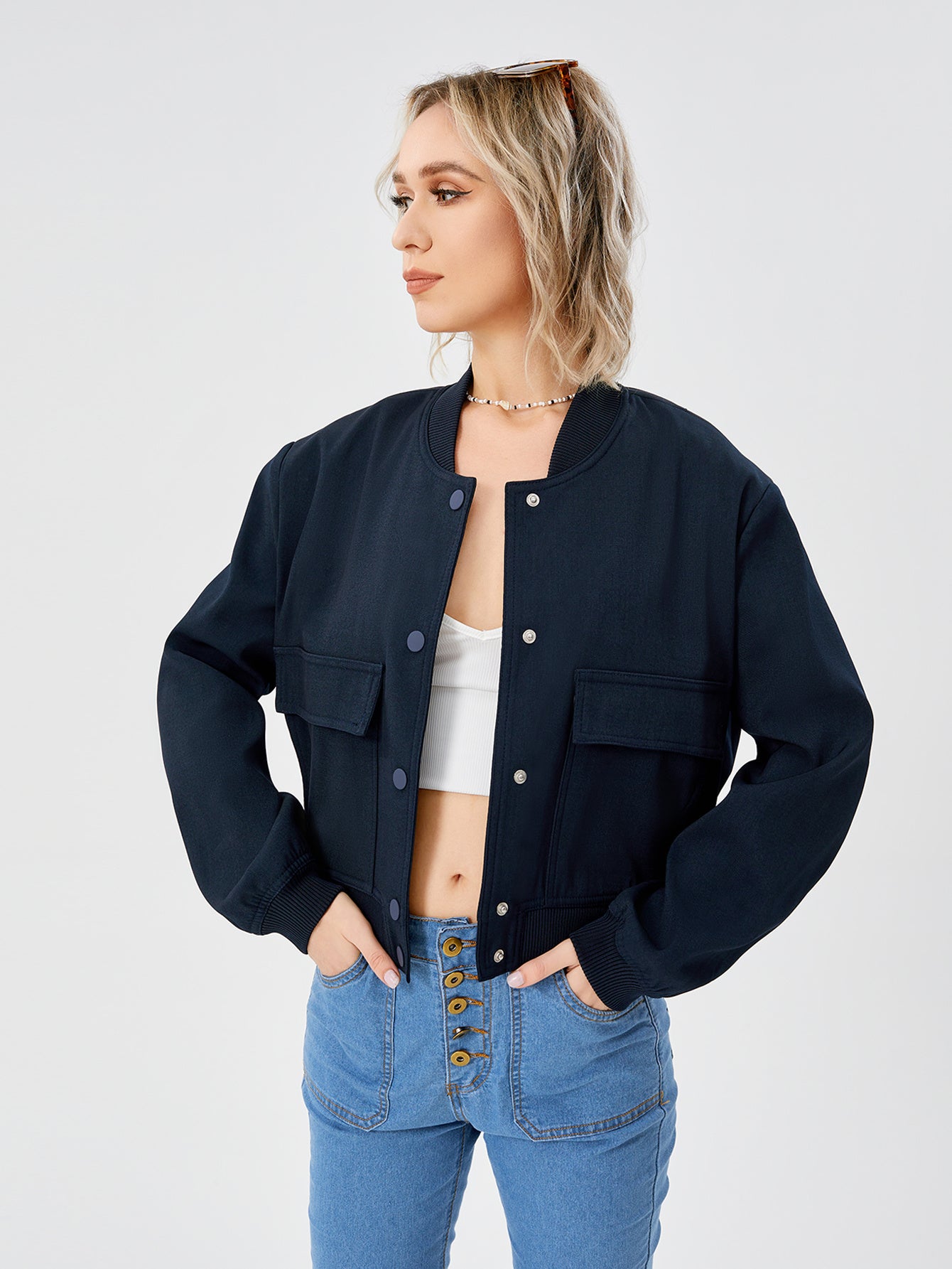 Womens Cropped Bomber Jacket