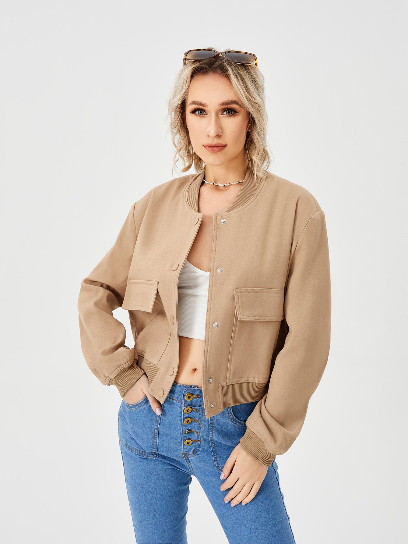 Womens Cropped Bomber Jacket