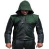 Stephen Amell Hooded Leather Jacket