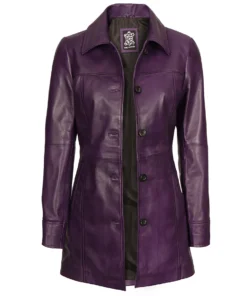 womens-3-4-length-button-down-purple-leather-coat