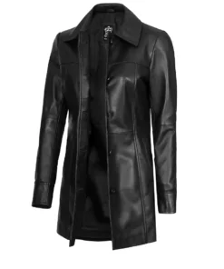 womens-black-3-4-length-leather-coat