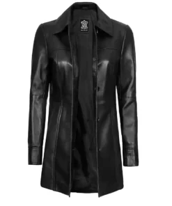 womens-black-3-4-length-leather-coat