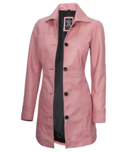 womens-real-leather-pink-button-down-car-coat