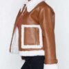 Aviator Cropped Brown Leather Jacket