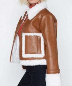 Aviator Cropped Brown Leather Jacket