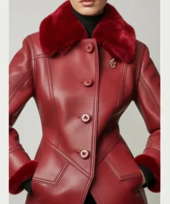 Shearling Leather Coat with Flared Hem