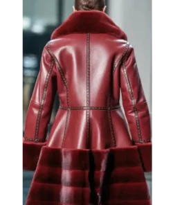 Luxe Long Leather Coat With Fur Trim