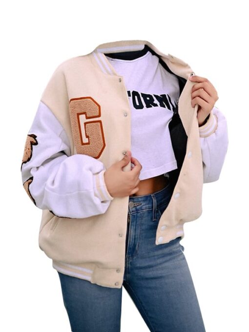 The Wild Beige Letterman Varsity Jacket