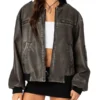 Vava Washed Leather Bomber Jacket