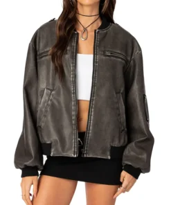 Vava Washed Leather Bomber Jacket
