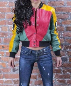 Women 8 Ball Pool Leather Bomber Jacket