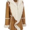 Womens Brown Shearling Hooded Overcoat