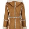 Womens Brown Shearling Hooded Overcoat