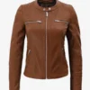 Women's Cognac Brown Hooded Leather Jacket