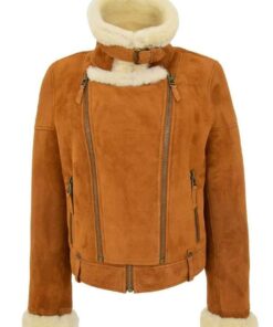 Womens Genuine Sheepskin Shearling Leather Jacket