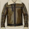 Army Greenish Brown Shearling Leather Jacket