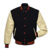 Black and Cream with Orange Knit Trim Varsity Jacket