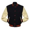 Black and Cream with Orange Knit Trim Varsity Jacket