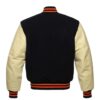 Black and Cream with Orange Knit Trim Varsity Jacket