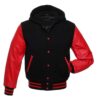 Black and Red Hooded Varsity Jacket