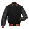 Black with Orange Knit Trim Varsity Jacket