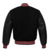 Black with Red Knit Trim Varsity Jacket