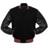 Black with Red Knit Trim Varsity Jacket