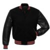 Black with Red Knit Trim Varsity Jacket