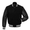 Black with White Knit Trim Varsity Jacket
