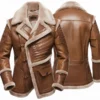 Brown Shearling-Lined Leather Aviator Jacket
