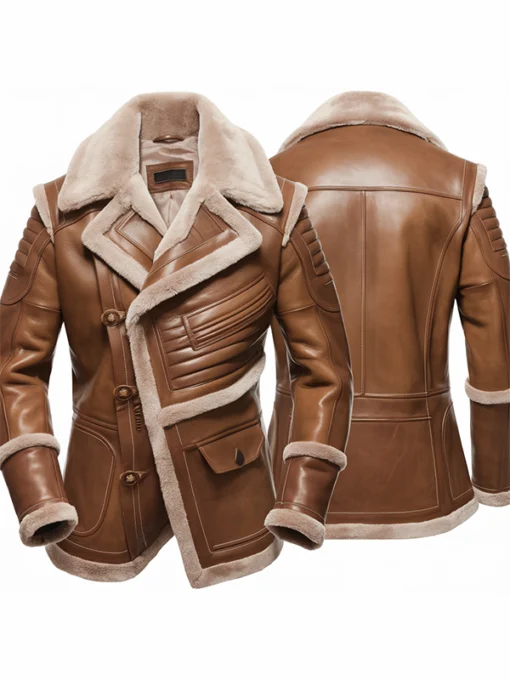 Brown Shearling-Lined Leather Aviator Jacket