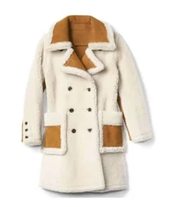 Double Breasted White Shearling Coat